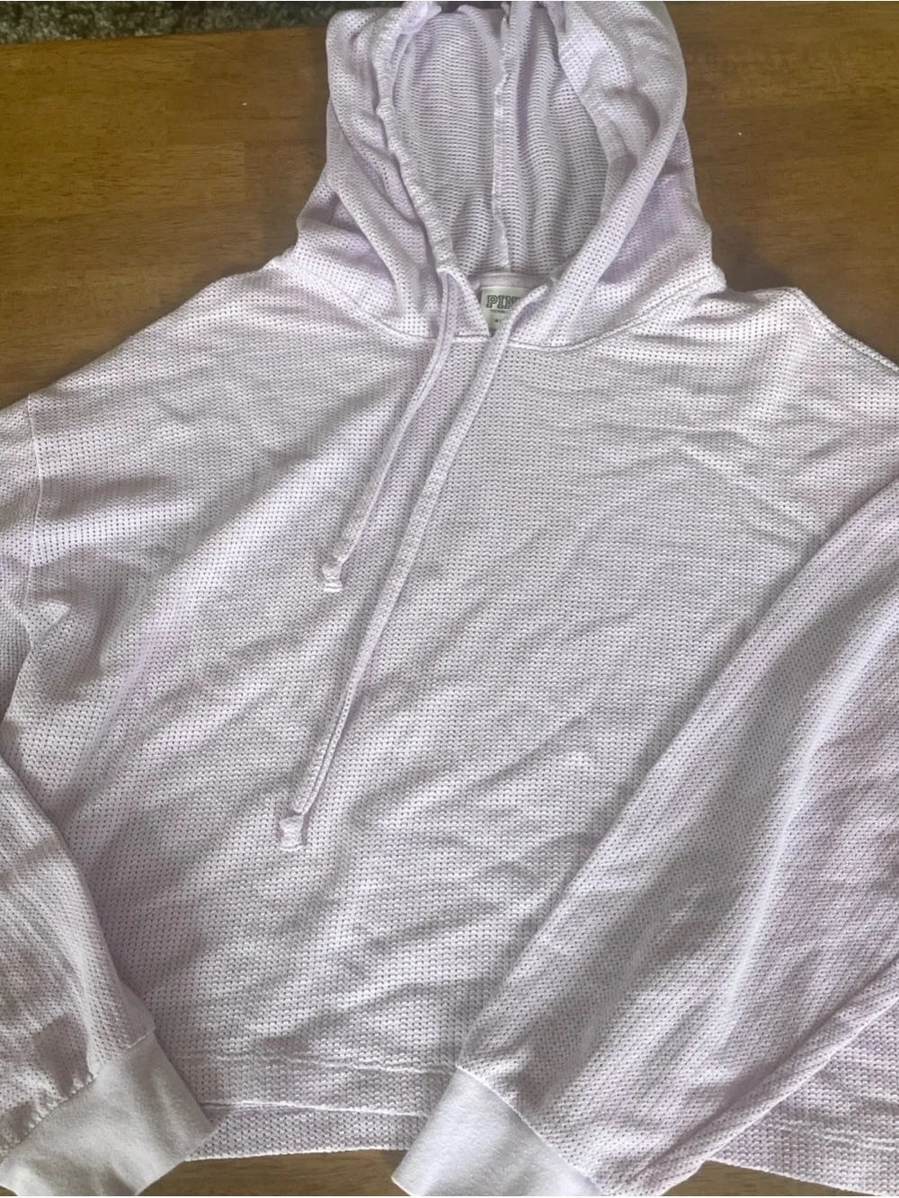PINK Victoria's Secret lavender Crop Waffle-Knit Hoodie Medium